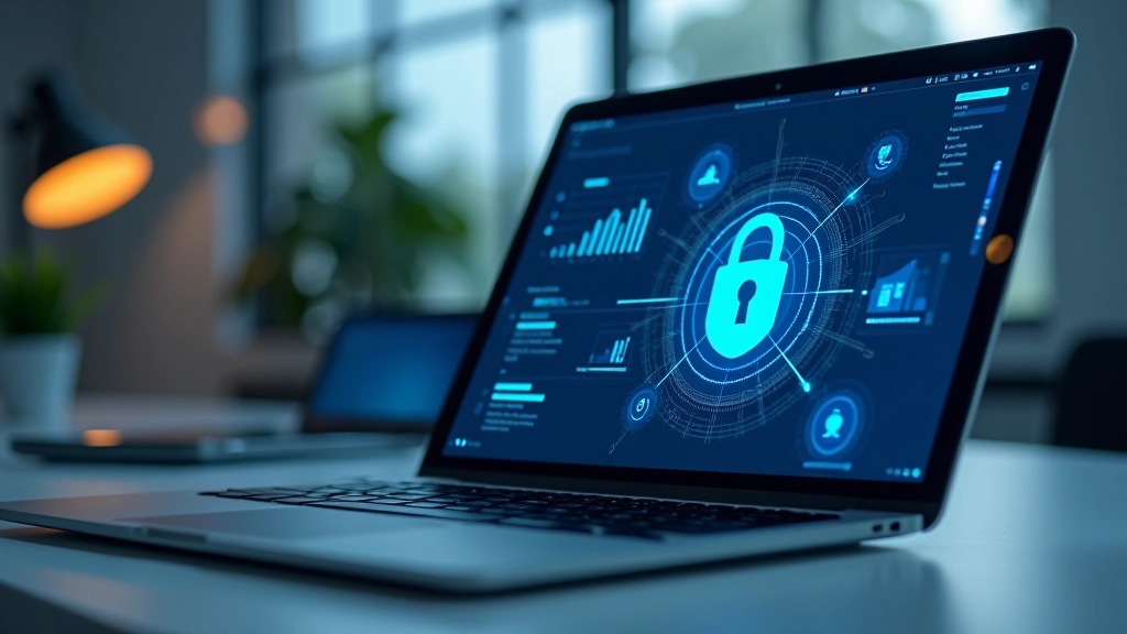 Network security concept with digital locks, encryption symbols, and data protection visualizations in a tech environment