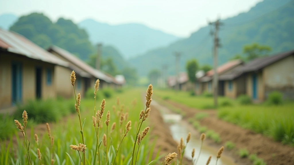 Rural village with houses and basic infrastructure, showing underdeveloped areas with potential for growth and modernization