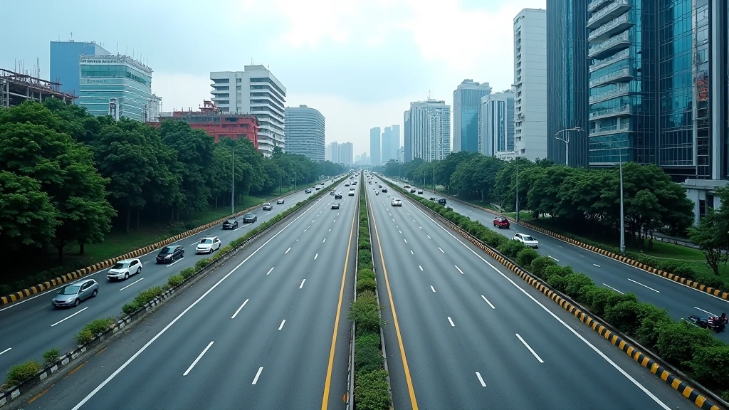 Urban development showing modern infrastructure with highways and buildings under construction