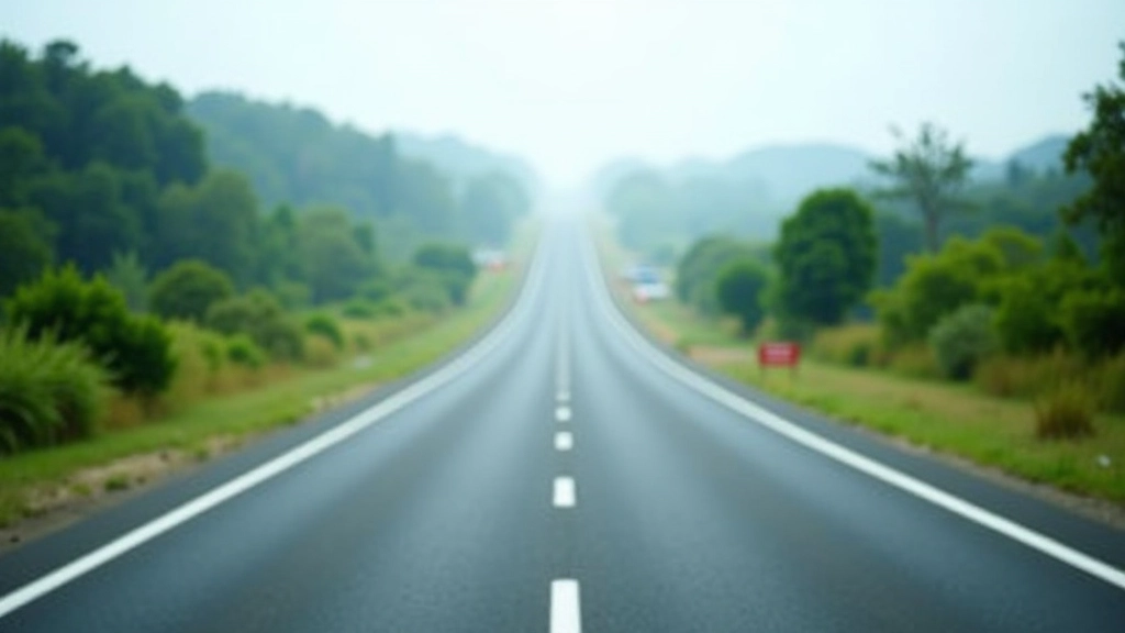 Well-maintained asphalt road with white line markings cutting through rural landscape, connecting communities