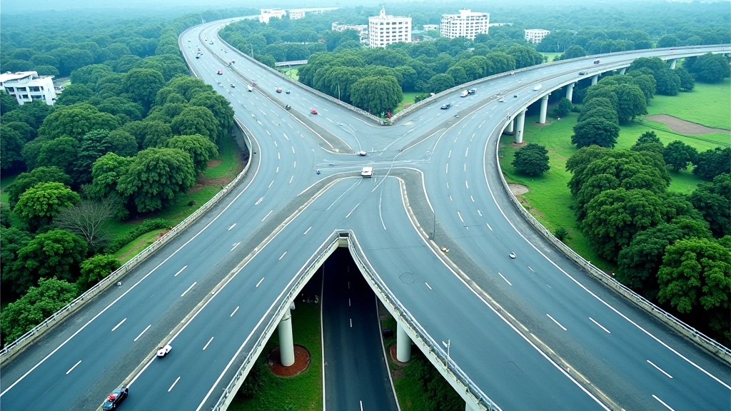 Modern highway infrastructure with multiple lanes